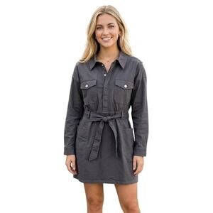TART Collections Shirt Dress Medium Gray Belted Utility Workwear Cargo Mini NWT